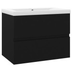 vidaXL Black Engineered Wood Sink Cabinet with White Ceramic Basin, 60x38.5x45 cm, with Overflow Hole, 3071541